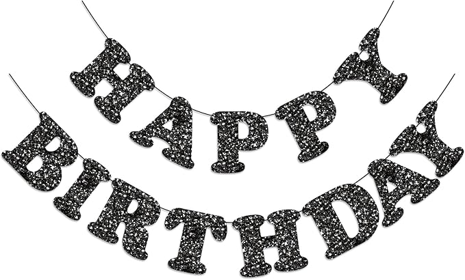 Black Happy Birthday Banner Birthday Party Decorations Happy Birthday Banner Bunting Garland Sign for Kids Boys Girls Adults Birthday Baby Shower Celebration Party Backdrops Supplies