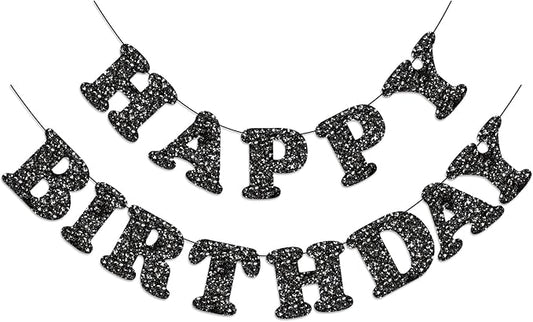 Black Happy Birthday Banner Birthday Party Decorations Happy Birthday Banner Bunting Garland Sign for Kids Boys Girls Adults Birthday Baby Shower Celebration Party Backdrops Supplies