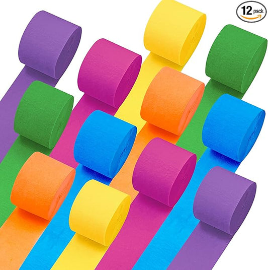 Crepe Paper Streamers, 12 Rolls Party Streamers, 6 Colors 984 Ft Streamers Party Decorations for Birthday, Wedding, Baby Shower, Holiday, DIY Crafts, Backdrop