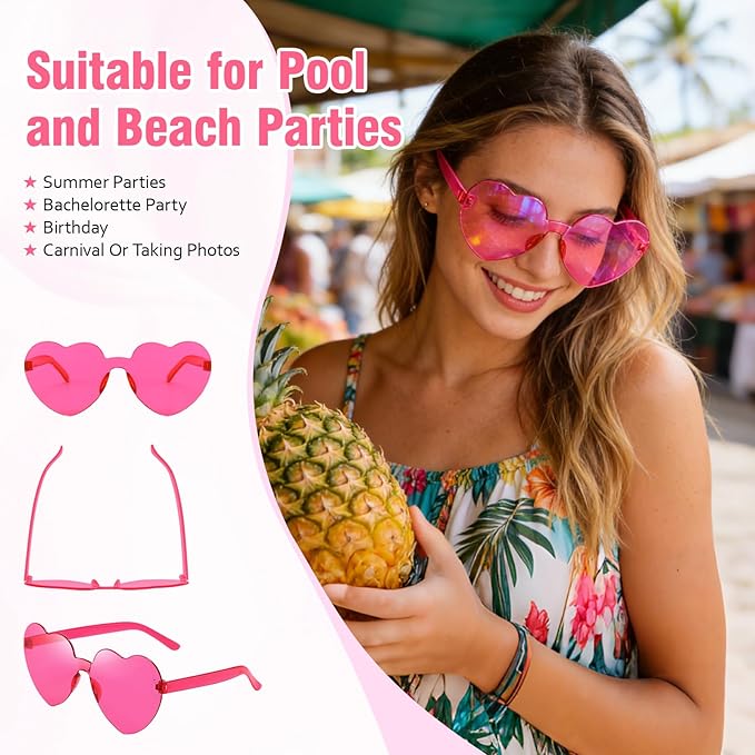Pibupibu 36 Pcs Rimless Heart/Star/Butterfly/Flame/Cateye Party Sunglasses Bulk for Women Men, Fun Bachelor Party Glasses