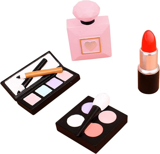 Ercadio 4Pcs Resin Make Up Cake Toppers 3D Cosmetics Lipstick Perfume Bottle Cake Picks for Makeup Birthday Cake Decors Bridal Shower Bachelorette Makeup Party Decorations Supplies