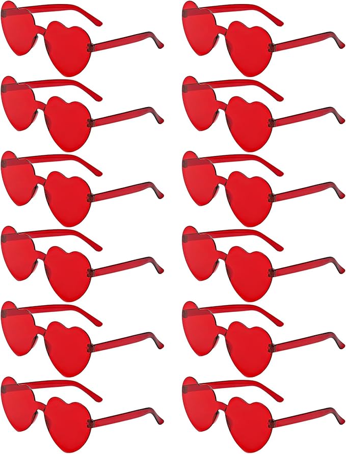 12 Pairs Heart Shaped Sunglasses Candy Color Rimless Fun Heart Glasses for Women Party Favors