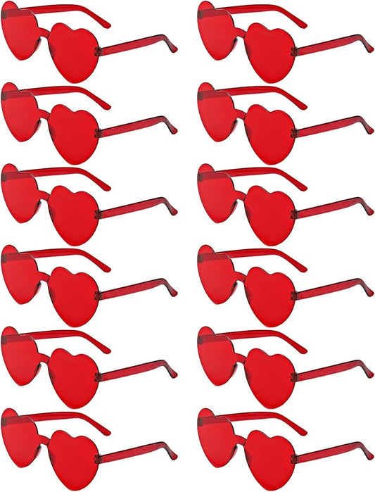 12 Pairs Heart Shaped Sunglasses Candy Color Rimless Fun Heart Glasses for Women Party Favors
