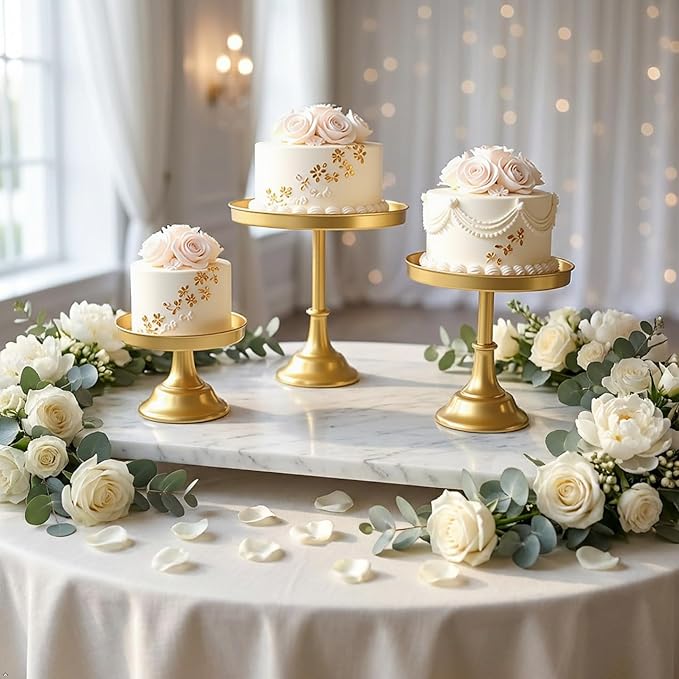 3 Pcs Metal Round Cake Stand Set 8“10”12" Cake Display Stand Dessert Cupcake Display Tray for Graduation,Wedding,Birthday,Party,Baby Shower,Anniversary,Ceremony,Christmas (Gold)