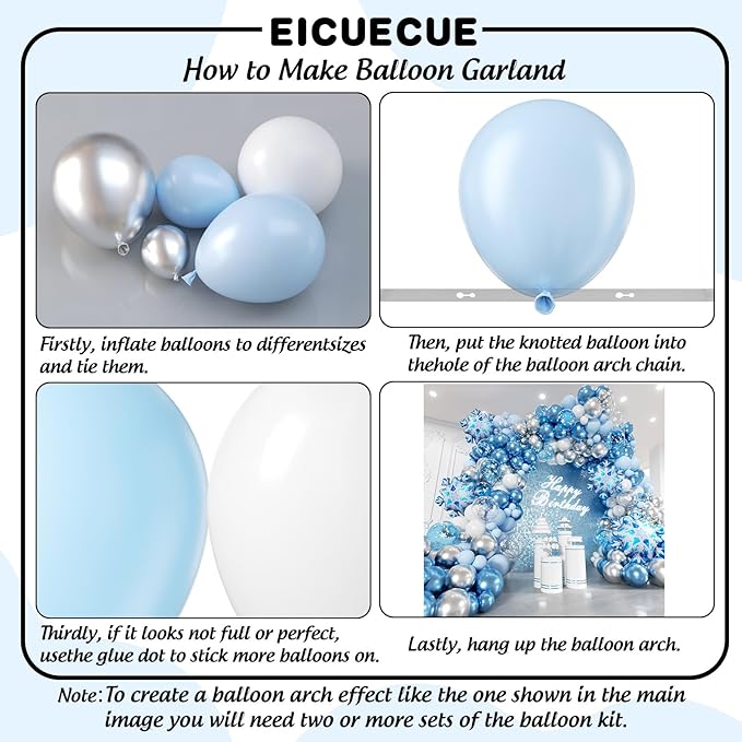 Frozen Balloons Garland Arch Kit - 178Pcs Winter Wonderland Snowflake Blue Silver White Balloon for Winter Wonderland Theme Baby Shower Christmas Snow Girl Princess Birthday Party Decorations