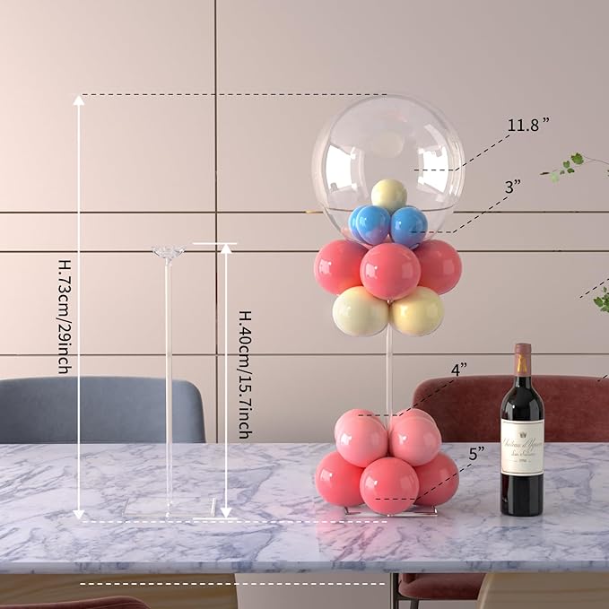 12 Pack Balloon Centerpieces for Table, 15.75 Inch Clear Acrylic Balloon Stand Kit and Stick Holder with Base, Reusable Tabletop Display for Centerpieces and Party Decorations