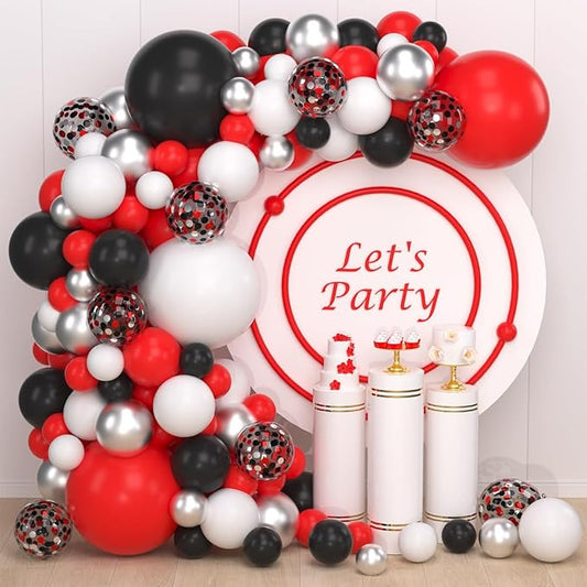 Red Black White Silver Balloon Garland Arch Kit - Red and White Balloons Red Black Silver Balloons for Birthday Wedding Retirement Graduation Christmas Party Decorations