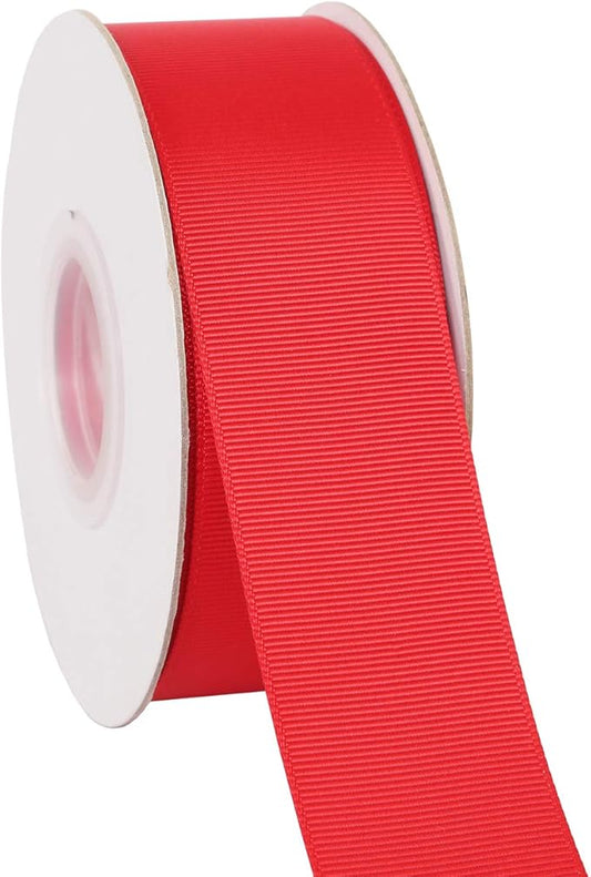 Ribbonitlux 1.5" Wide Solid Grosgrain Ribbon 25 Yards (250-Red）, Set for Gift Wrapping, Party Decor, Sewing Applications, Wedding and Craft