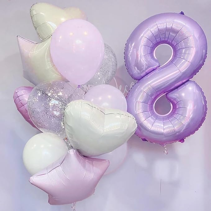 Pastel Purple 5 Balloons, 40 Inch Giant Dusty Light Purple Mylar Foil Number 0-9 Helium Balloon for Girls, Self Inflating Lilac 5th Birthday Balloon for Women Anniversary Party Decorations Supplies