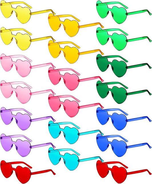 Frienda 20 Pairs Heart Shaped Sunglasses Rimless Candy Color Glasses for Women Men Party Favor