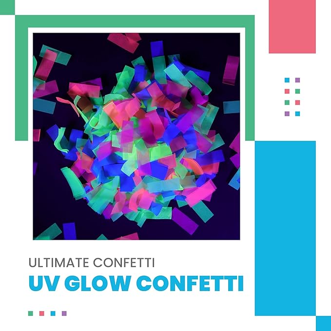 Ultimate Confetti, Multicolor UV Glow Rectangular Biodegradable Confetti -Tissue Paper Flame-Resistant & Slow-Falling Confetti for Cannon and Launcher use - Best for Celebrations - 1 lb, 16 oz