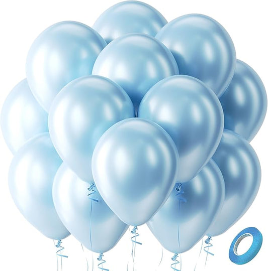 Bezente Pearl Light Blue Latex Party Balloons - 100 Pack 12 inch Round Helium Pearl Baby Pastel Blue Balloons for Graduation Birthday Gender Reveal Wedding Under The Sea Theme Party Decorations