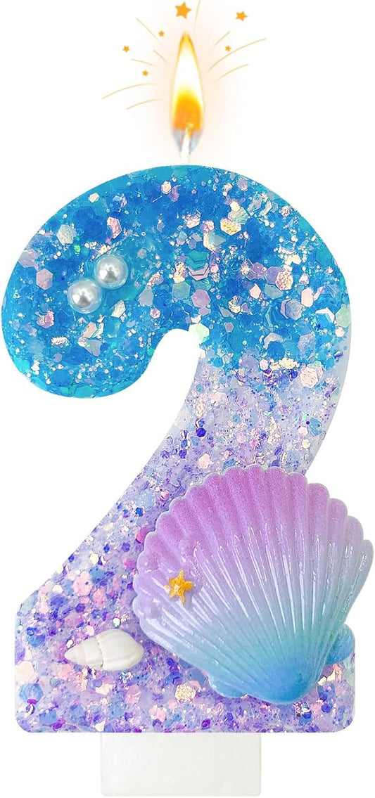 Blue and Purple Birthday Candles, 2th Birthday Cake Decoration, Cupcake Candles，Suitable for Mermaid Theme Party Cake Decoration (2)