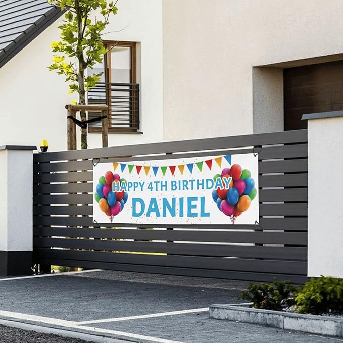 Happy Birthday Banner Personalized Name Photo Age Custom Signs - Birthday Party Decoration 4'x2'