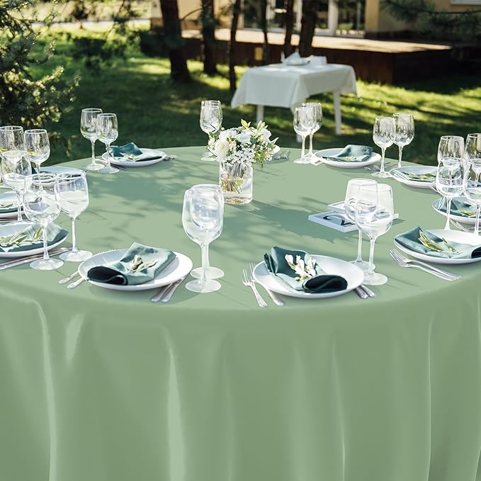 12 Pack Sage Green Plastic Tablecloths Round Light Green Tablecloth Waterproof Disposable Round Sage Table Cover for Birthday Bridal Wedding Baby Shower Party Decorations,84Inch