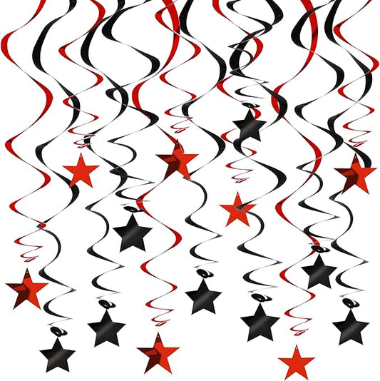 BEISHIDA Red Black Stars Hanging Swirls Graduation Hanging Ornament Decorations for Birthday Party Baby Shower Halloween Congrats Grade 2026 Graduation Decorations,Pack of 15