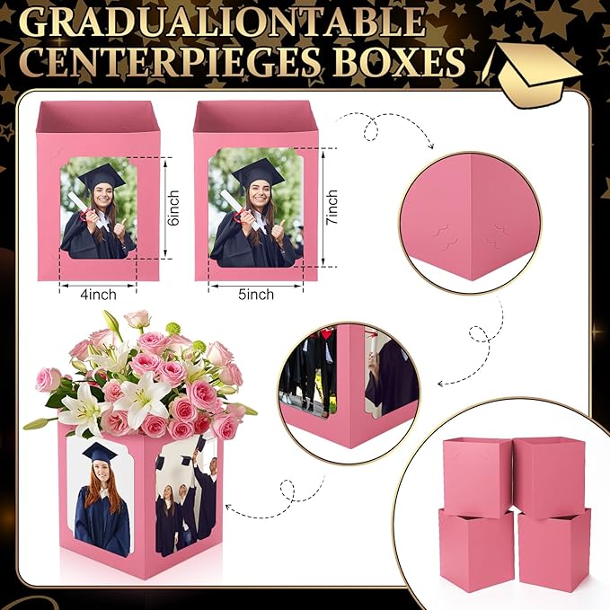 Spiareal 12 Pcs Graduation Box Centerpieces for Table 6/7 Inch Photo Display Congrats Grad Party Favor Gift College Picture Box Photo Props Frame for Graduation Table Decoration(Pink)