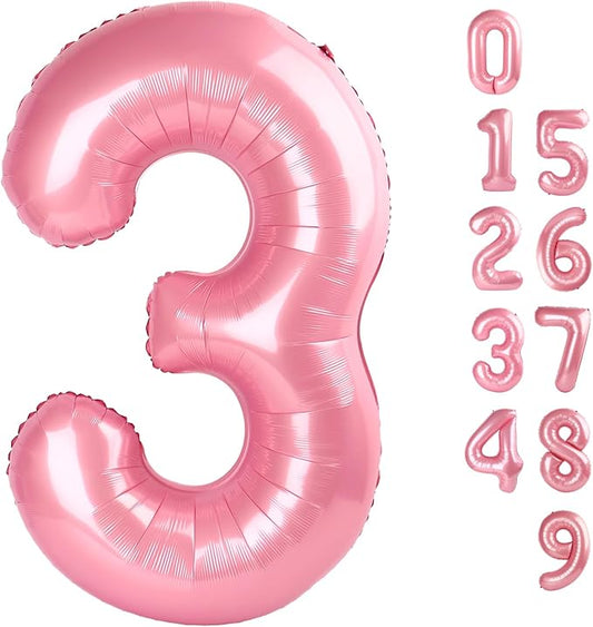 Numbers Balloon 3, 40 Inch Large Pastel Pink Balloon for Three Year Old Birthday Decor, 3 13 30 31 Birthday Party Decorations for Wedding Supplies