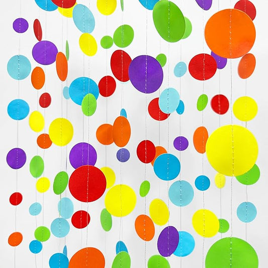 46Ft Rainbow Garland Colorful Circle Dots Hanging Paper Streamer Backdrop Multi Color Polka Dot Banner for Birthday Bachelorette Engagement Wedding Bridal Baby Shower Fiesta Party Decorations Supplies