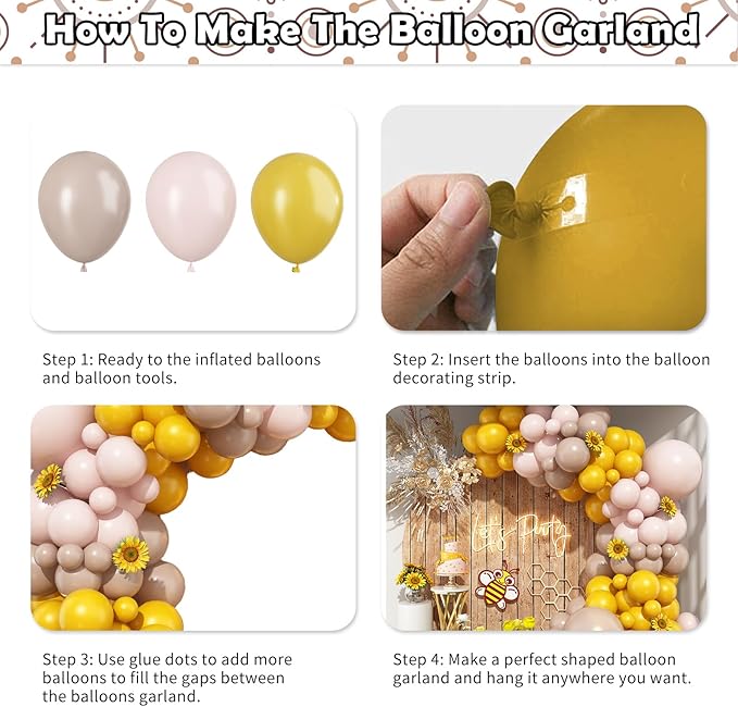 Mustard Yellow and Beige Balloon Garland Kit, Pastel Yellow Cream White Sand Nude Tan Neutral Sunflower Boho Balloon Arch Kit for Girls Women Fall Bee Thanksgiving Birthday Party Decorations Supplies