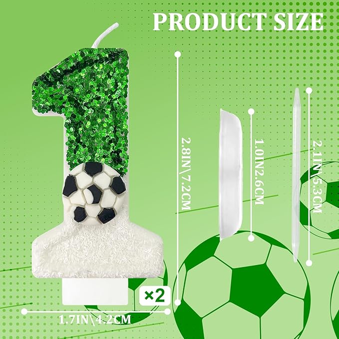 Soccer Birthday Candles Cake Topper for Girl and Boy, Wedding Cakes, Anniversaries, Party Celebrations, Birthday Decorations (Green White, 11)