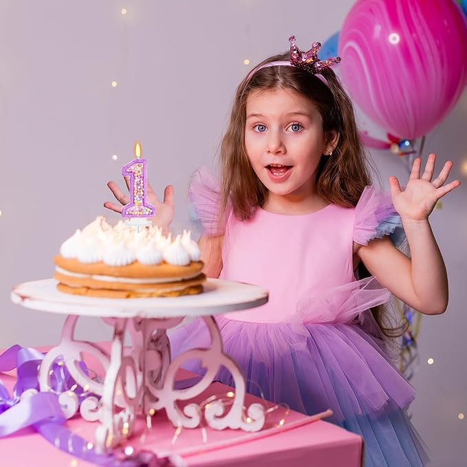 Birthday Candles - Number 1 Candle, Colorful Macaron Candles for Boys/Girls, Purple Party Decorations, Purple Cake Decorations