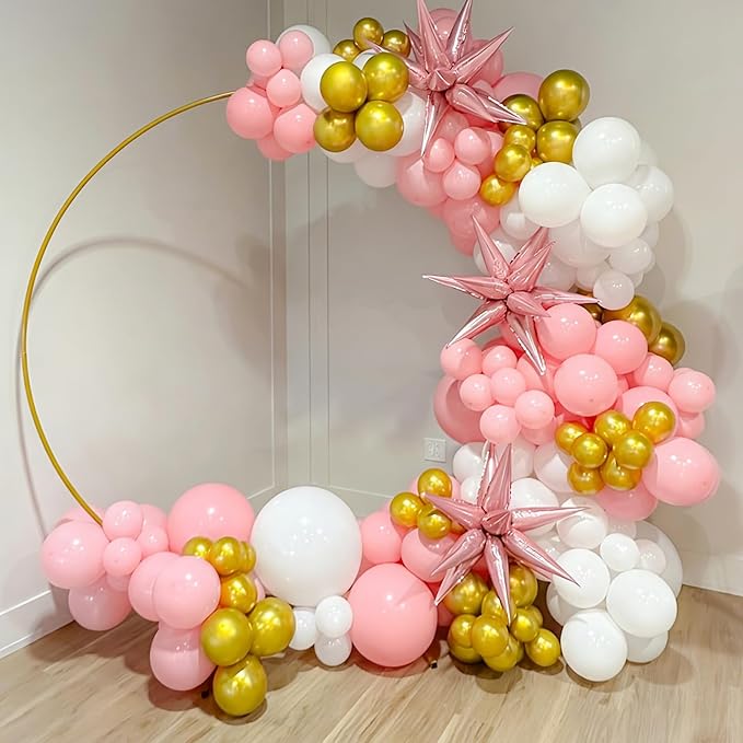 Pink and Gold Balloons Balloons Garland Arch Kit, Pink and White Balloon with Metallic Gold Latex Balloons for Graduation, Wedding, Baby Shower, Engagement, Birthday Party Decorations
