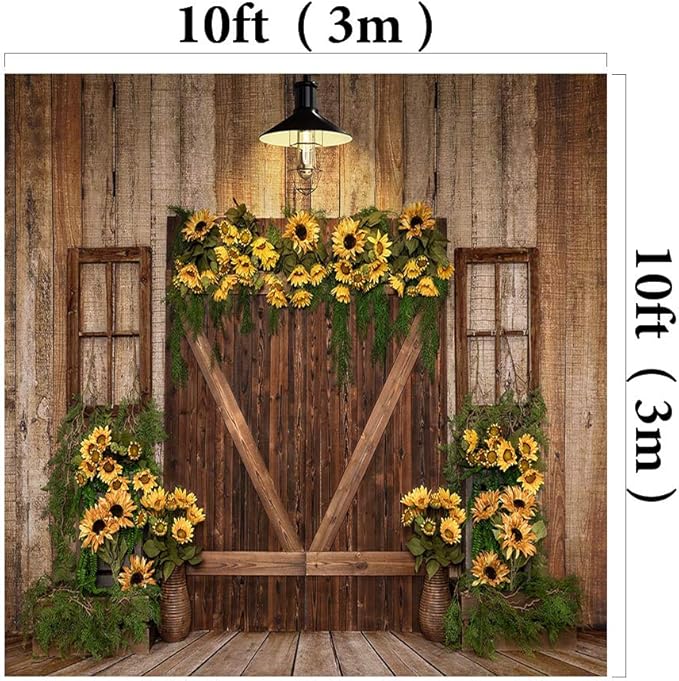 Kate 10x10ft Spring Sunflowers Photography Backdrops Vintage Wood Wall Wooden Fence Birthday Party or Portrait Photo Background Studio
