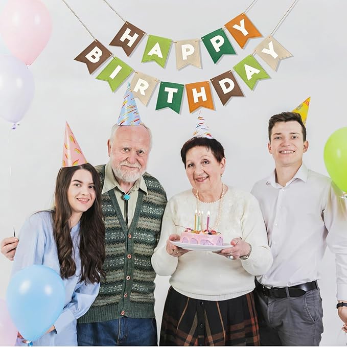 Happy Birthday Banner, Boho Felt Birthday Garland, Reusable Birthday Party Decorations for Kids and Adults, Birthday Decorations for Women, Hanging Banner Decor for Home Office Party