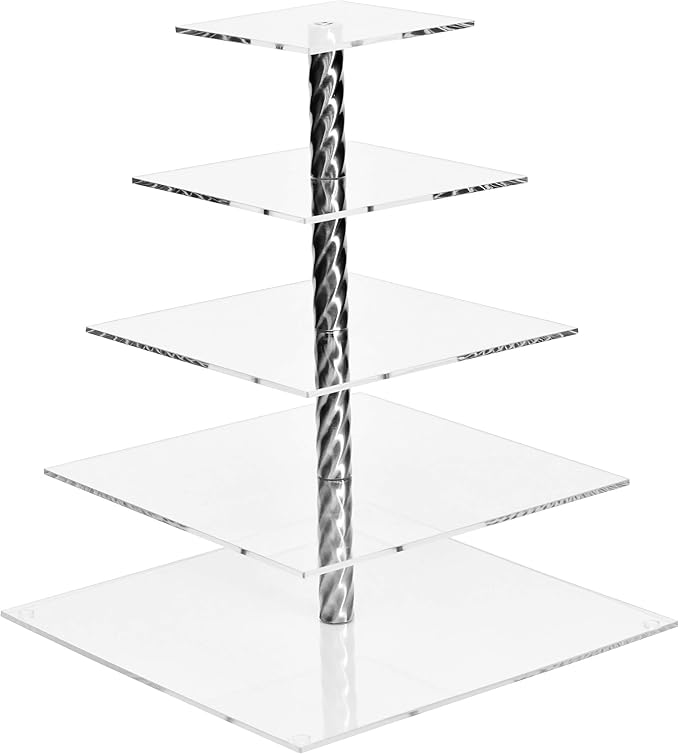 AMT Acrylic Cupcake Stand | Clear Acrylic Cupcake Stand for 88 Cupcakes | 5 Tiers Cupcake Stand | Perfect for a Wedding Shower, Birthday Party, Baby Shower. (1 pc/Box) (Square - 5 Tiers)
