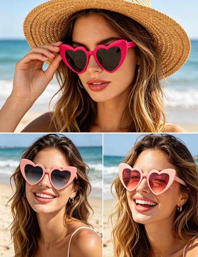 8 Pack Heart Sunglasses Vintage Cat Eye Heart Glasses Retro Bachelorette Bride Sunglasses Bulk for Women