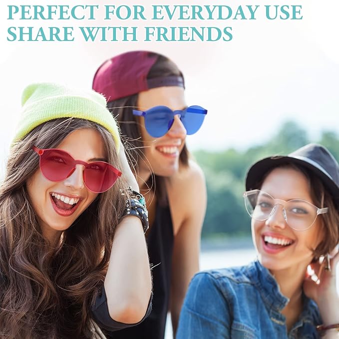 Konohan 42 Pairs Rimless Colored Sunglasses Bulk Colorful Glasses Frameless Fun Party Sunglasses Round Candy Colored Tinted Eyewear Retro Eyeglasses for Women Men Birthday Party Favor, 21 Colors