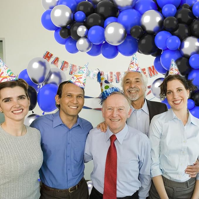Royal Blue Black Silver Balloon Garland Arch Kit, Royal Blue Balloons Metallic Sliver Black Balloons for Video Game Birthday 30th 40th 50th Birthday 2026 Graduation Party Decorations