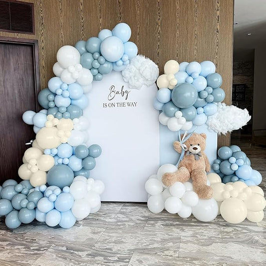 ECEAE 155Pcs Dusty Blue Balloon Arch Garland Kit with Sand White Balloons, Perfect for Baby Shower, Birthday, Wedding, and Gender Reveal Decorations in Dirty Blue