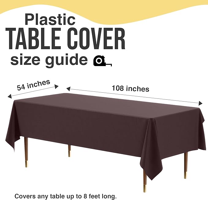 Exquisite 66% Thicker Premium Plastic Table Cloth Rectangle Table Cover 0.5 Mil 12 Pack Brown Table Cloth 54 Inch x 108 Inch Disposable Tablecloth Won't Tear Easily Like Cheap Thin Brands