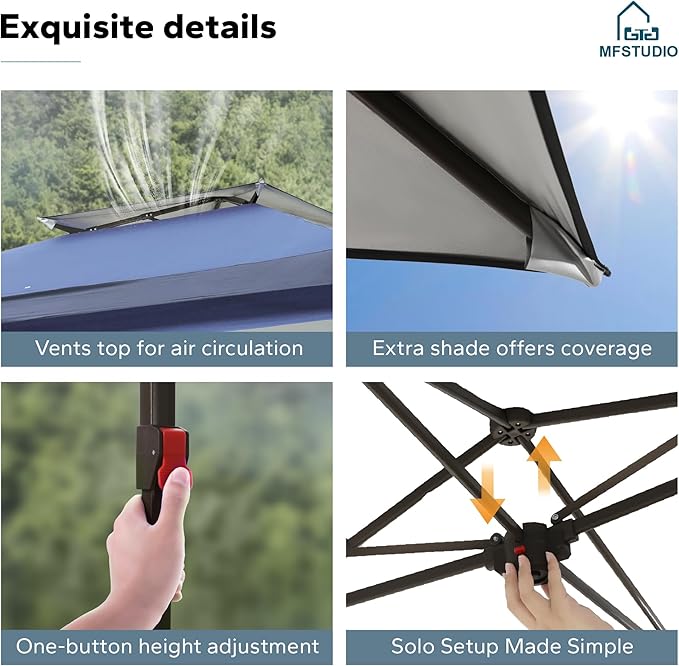 MFSTUDIO 13x13 Outdoor Pop Up Canopy Tent,Easy Set up Straight Leg Outdoor Canopies One Push Folding Instant Shelter Tents for Beach,Party and Camping, 169 Sq. Ft of Shade