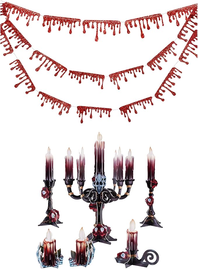 Cheerland Halloween Party Decorations Blood Garland and Rose Butterfly Garland Black and Red Party Supplies