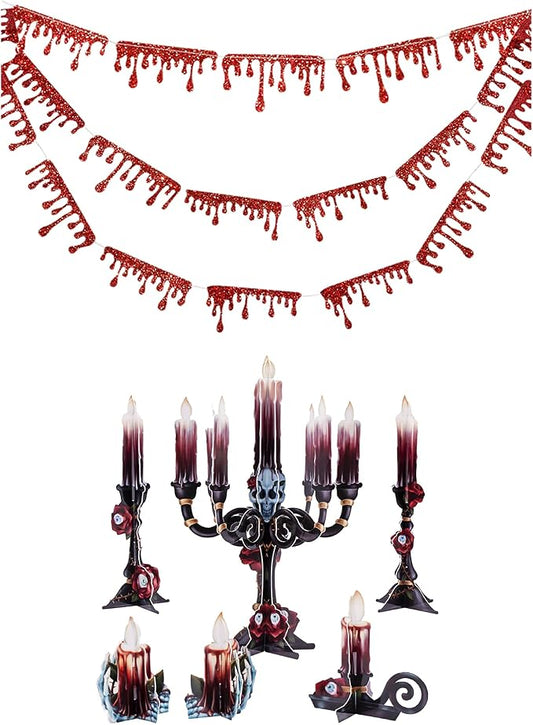 Cheerland Halloween Party Decorations Blood Garland and Rose Butterfly Garland Black and Red Party Supplies