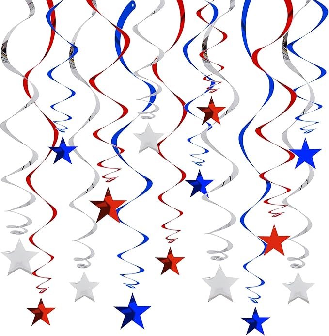 BEISHIDA Red Blue Silver Star Hanging Swirl Decorations,July 4th Hanging Party Supplies for 250th Anniversary Graduation Wedding Baby Shower Birthday Party Decorations,Pack of 15