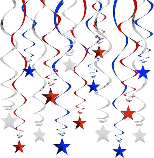 BEISHIDA Red Blue Silver Star Hanging Swirl Decorations,July 4th Hanging Party Supplies for 250th Anniversary Graduation Wedding Baby Shower Birthday Party Decorations,Pack of 15