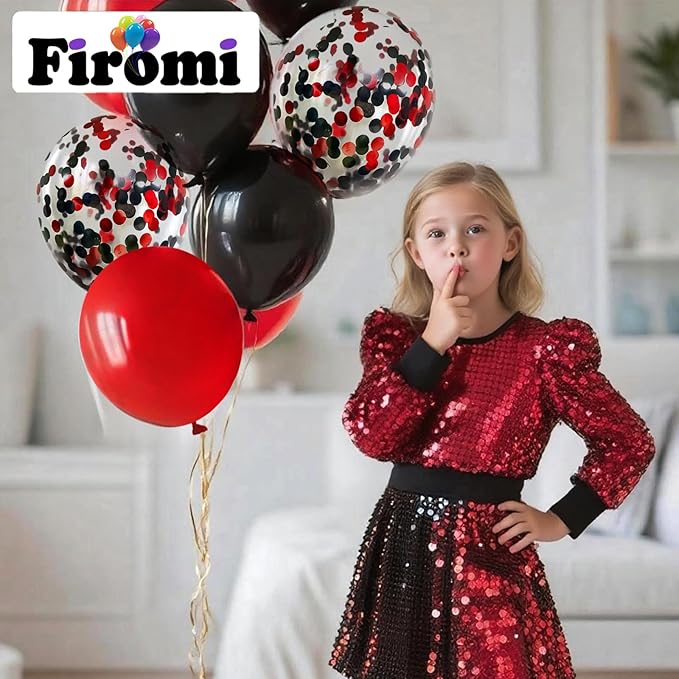 Firomi Red Black Latex Balloons 12 Inch 70 pack Set Black and Red Confetti Balloons for Birthday Wedding Party (with 2 Ribbons)