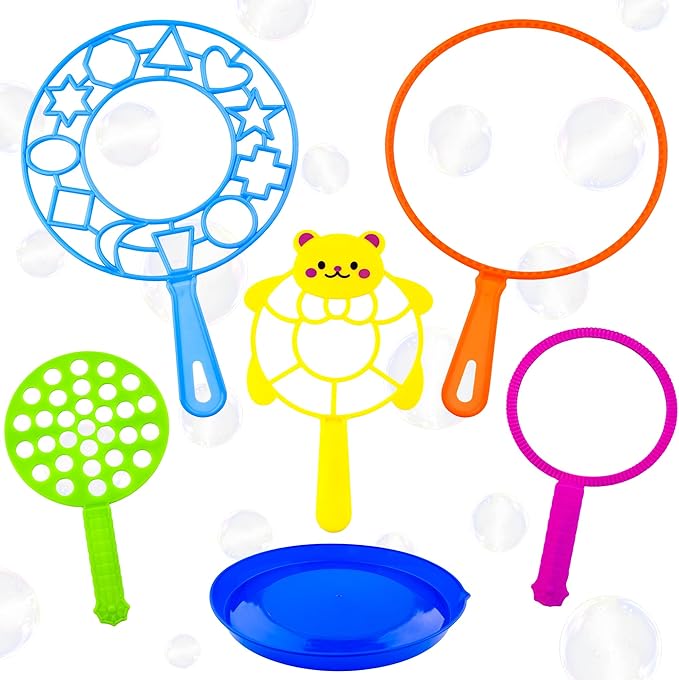Big Bubble Wands Set,6 PCS Large Bubbles Maker Wand Set with Tray,Bubble Making Toys for Kids Summer Outdoor Birthday Party Favors