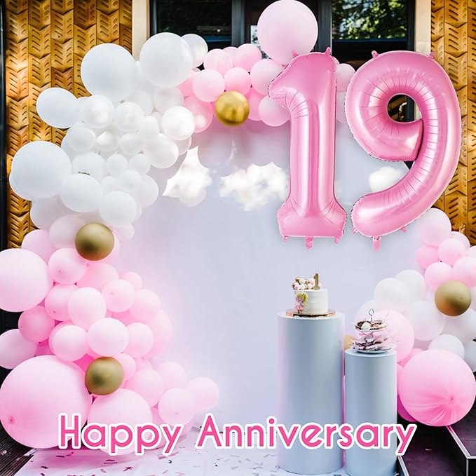 Pink Number 19 Balloon, 40 Inch Big Large Foil Helium Number Balloons, Giant Mylar Number 19 Balloons for 19 Years Old Birthday Party Decorations Supplies Anniversary