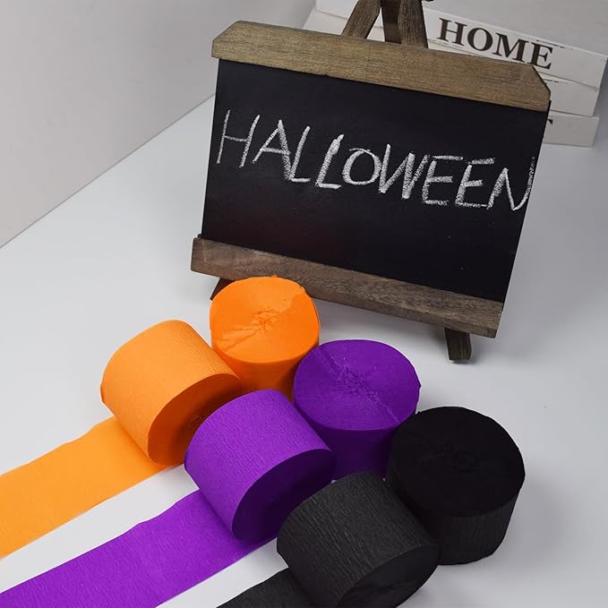 FOONEA Halloween Crepe Paper Streamers - 6 Rolls 492ft Colorful Crepe Paper for Halloween Party, Wedding, Birthday & Baby Shower Decorations