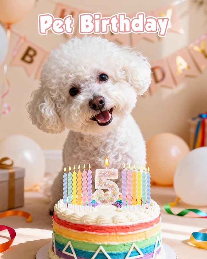 Birthday Candles for Cake, Pink Number Candles, Cake Candles with Greeting Card for Birthday Party Wedding Anniversary Celebrations（5 Candle,White Number Macaron）