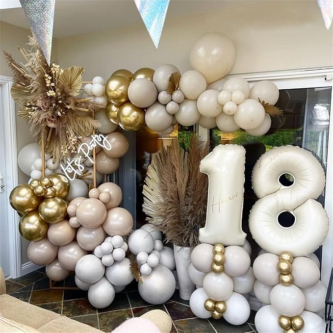 40 Inch Cream Foil Balloon Number 8, Giant Self Inflating Beige Number Balloons 0-9 for Men Women, White Sand 8 Helium Balloons Set for Girls Boys 8th Birthday Anniversary Party Decorations Supplies