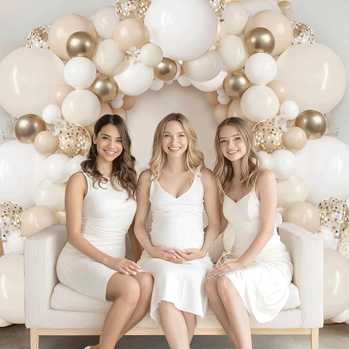 Sand White Gold Balloon Arch Kit,Light White Ivory Beige Nude Balloons and Chrome Gold with Confetti Balloon Garland for Neutral Birthday Wedding Engagement Bridal Shower Boho Party Decorations