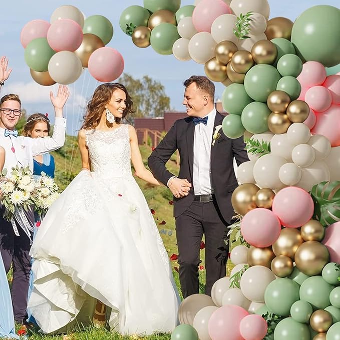 Sage Green Pink Balloons Garland Kit,133pcs Olive Green Blush Pink Sand White Metallic Gold Balloons for Bridal Shower Wedding Birthday Jungle Safari Woodland Party Decorations…