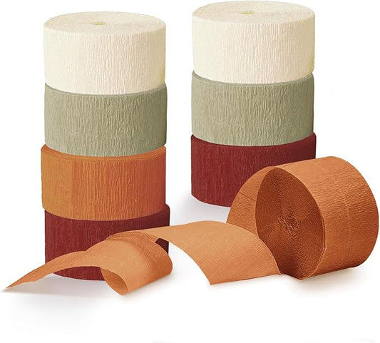 NICROLANDEE 8 Rolls Orange Burgundy Green Crepe Paper Streamers for Wedding, Birthday, Baby Shower, Bride Shower, Fall Decor, Garden Party, Woodsy Party Decorations