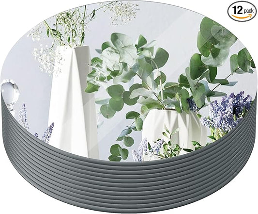12" Round Mirror Centerpieces for Tables, 12Pcs Glass Mirror Trays for Wedding, Party, Christmas Decorations, Mirror Candle Plates with Polished Edges & Non-Slip Feet